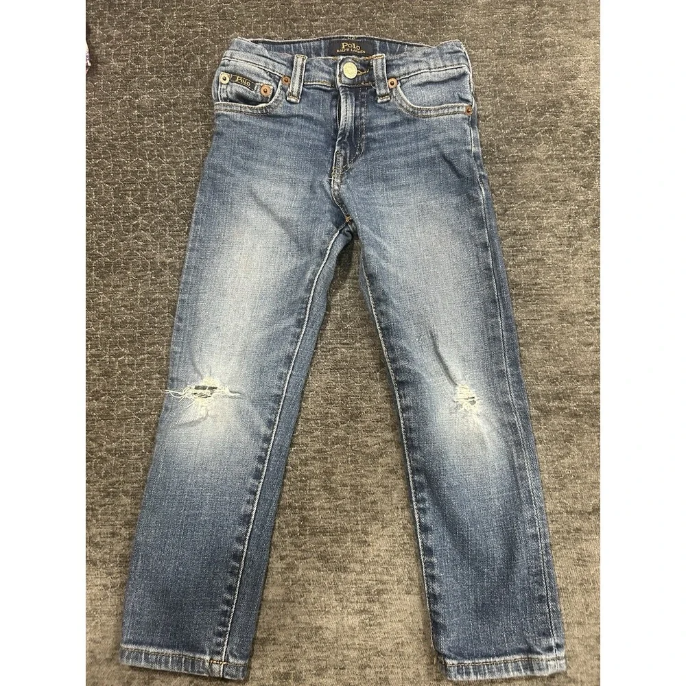 Polo Ralph Lauren 4T Sullivan Slim‎ Jeans Distressed Blue Stretch Denim